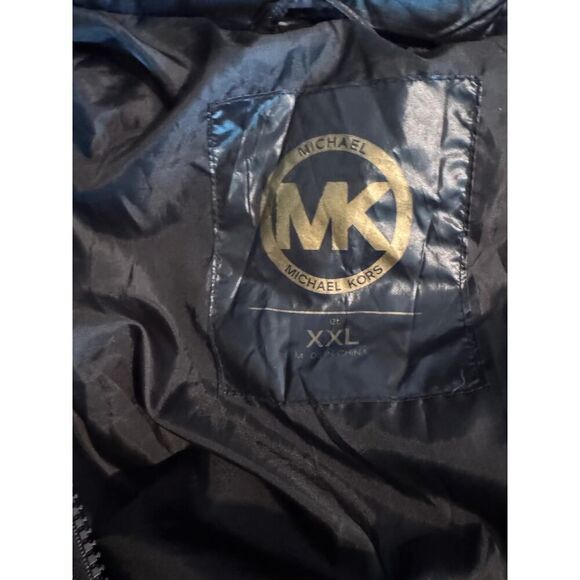 Michael kors shiny logo winter puffer jacket coat black gold plus2xl xxl hooded - Picture 12 of 13